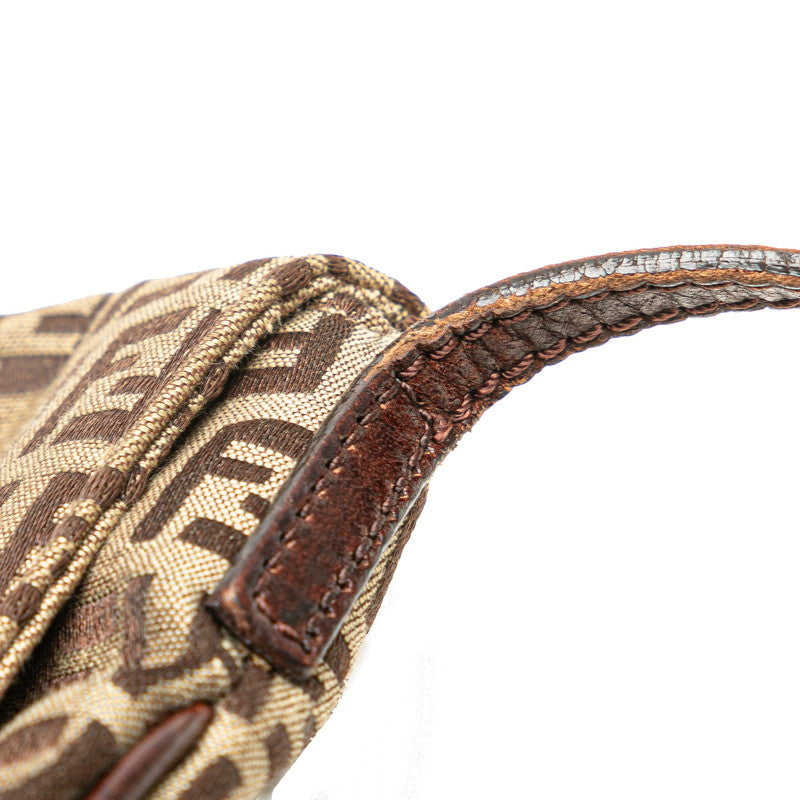 Fendi Zucchino Canvas Leather Shoulder Bag