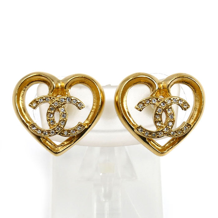 Chanel Coco Mark Strass Heart Earrings