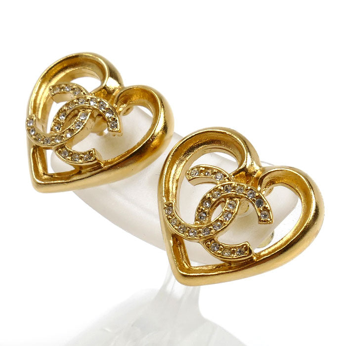 Chanel Coco Mark Strass Heart Earrings