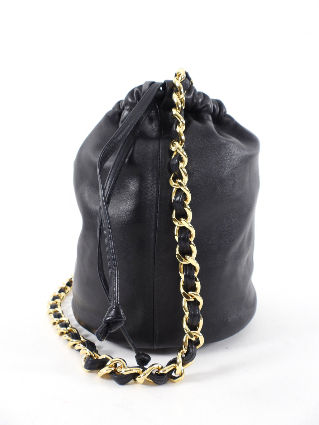 Khaite Black Leather Aria Bucket Bag with Chain Strap