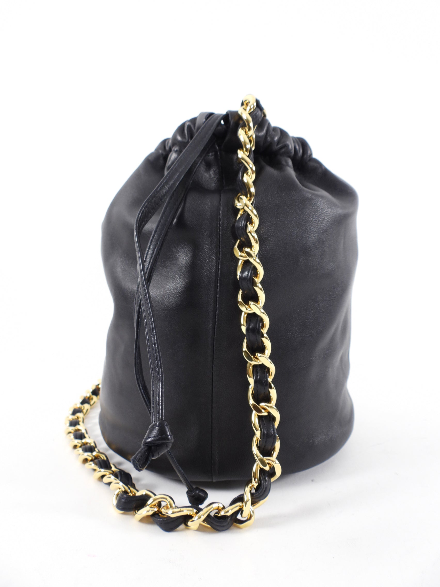 Khaite Black Leather Aria Bucket Bag with Chain Strap