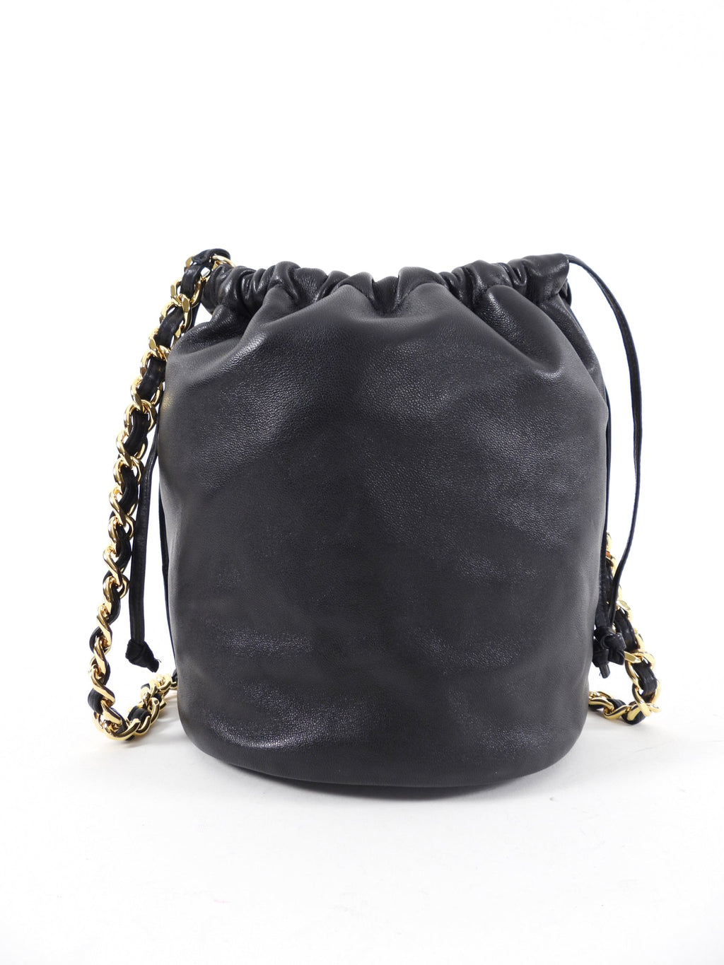 Khaite Black Leather Aria Bucket Bag with Chain Strap