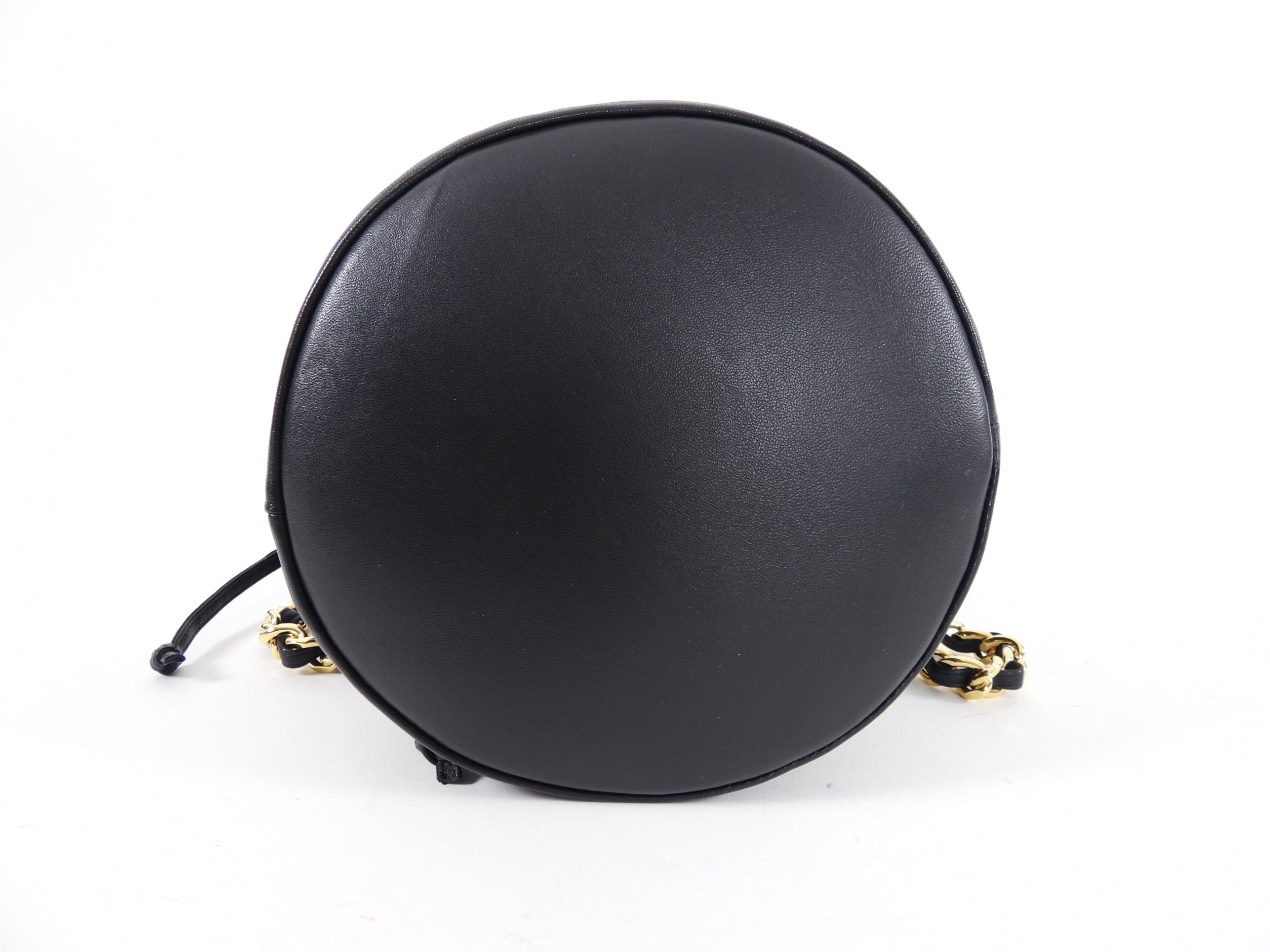 Khaite Black Leather Aria Bucket Bag with Chain Strap