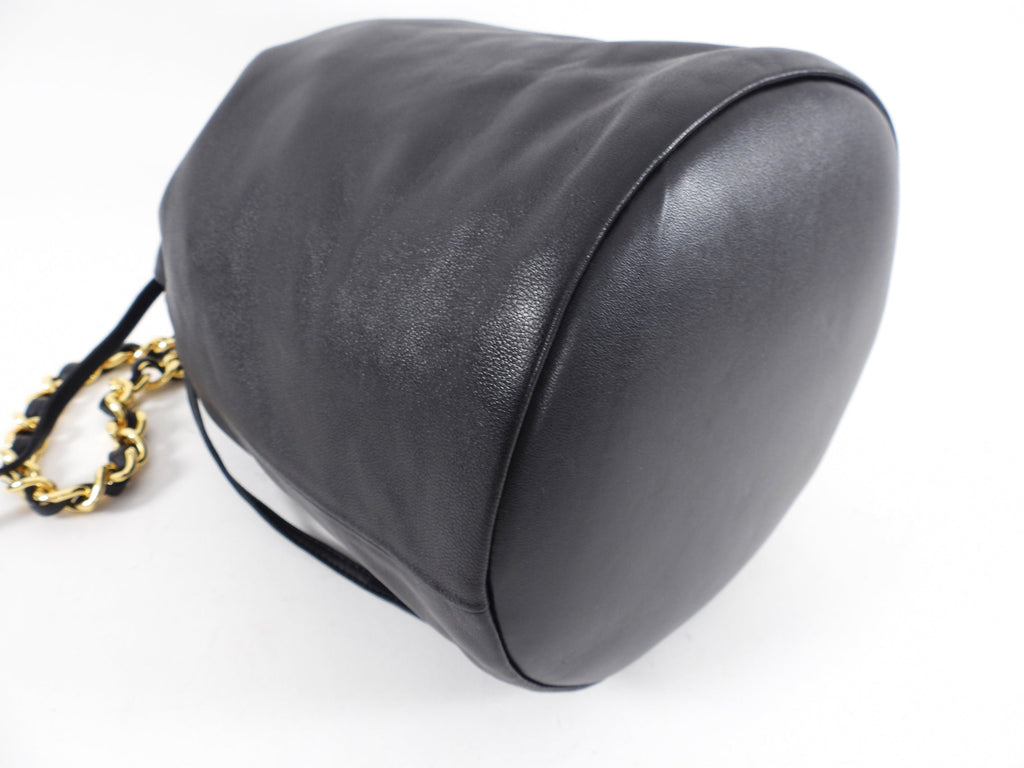 Khaite Black Leather Aria Bucket Bag with Chain Strap
