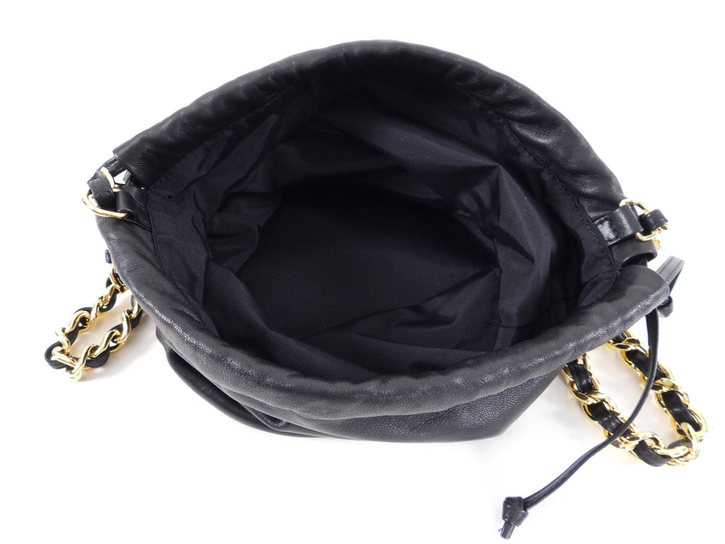 Khaite Black Leather Aria Bucket Bag with Chain Strap