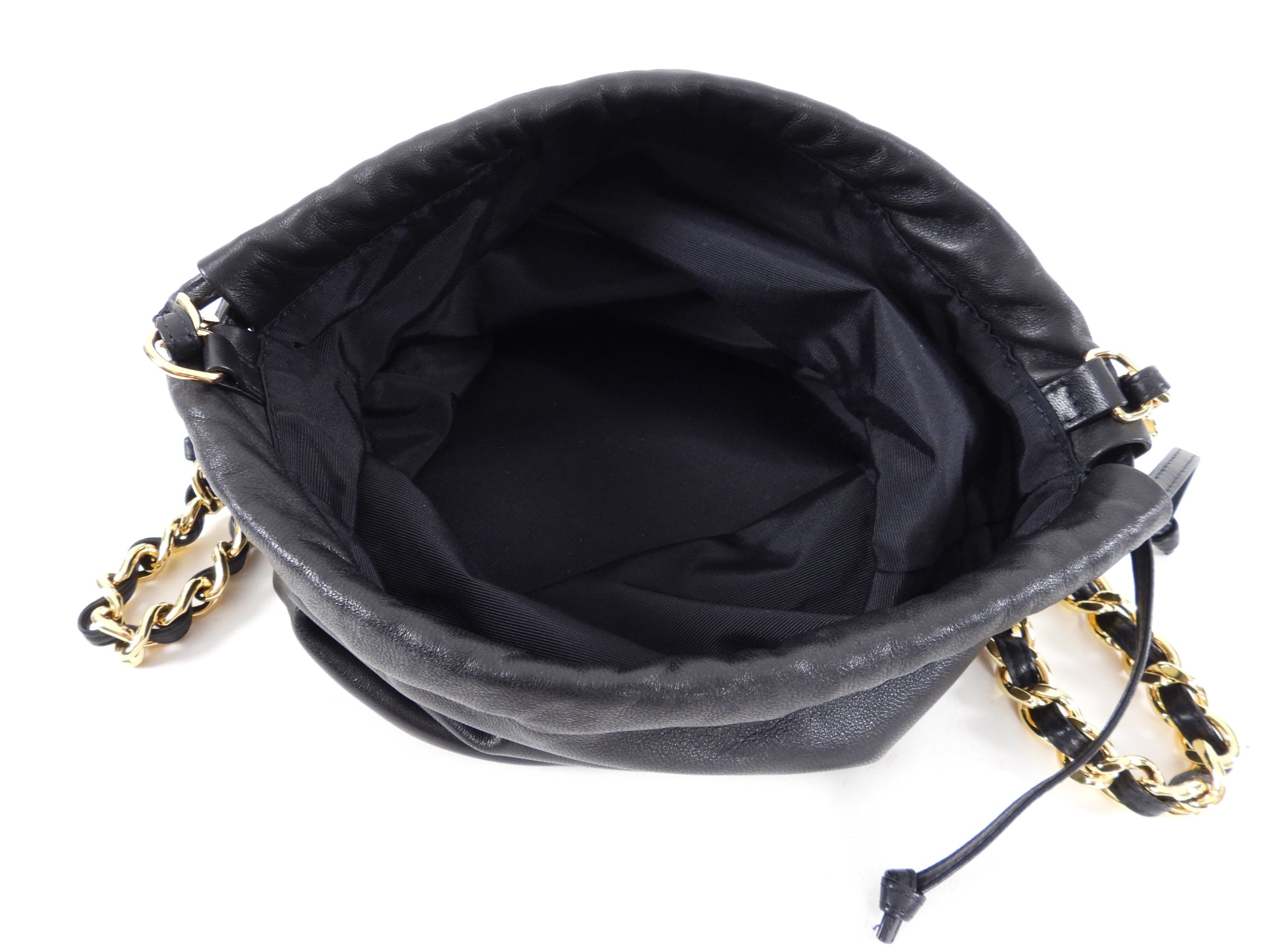 Khaite Black Leather Aria Bucket Bag with Chain Strap