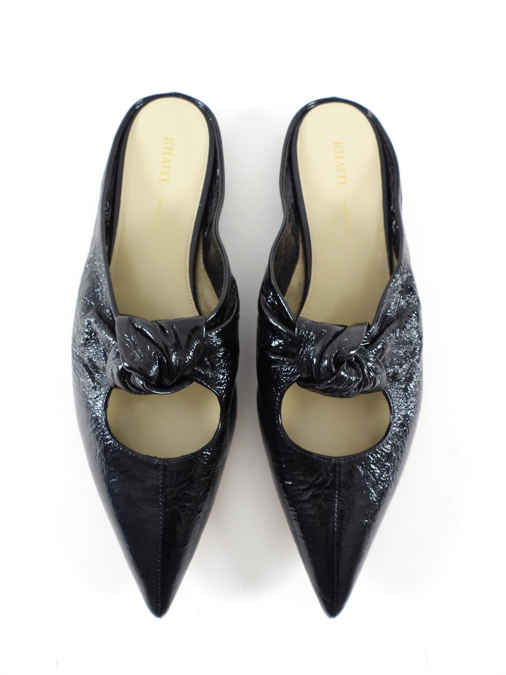 Khaite Black Patent Pointed Knot Rowan Flat Mule - 37