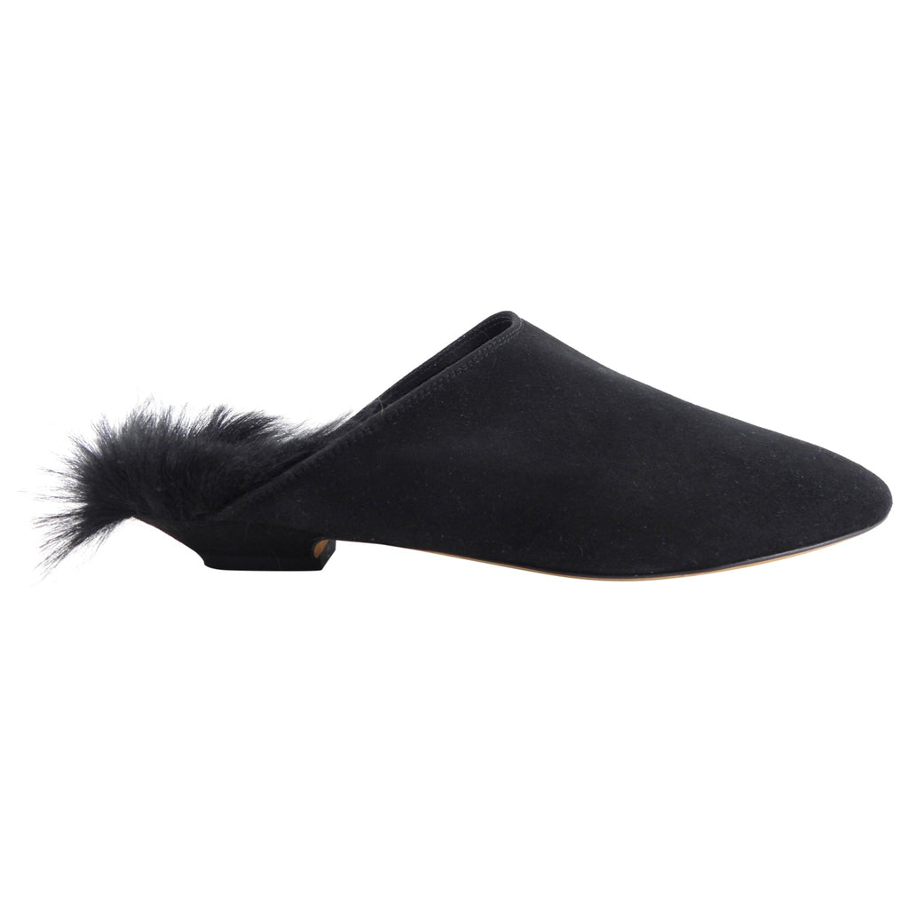 Khaite Black Otto Shearling Kitten Heel Slip on Mules - 37