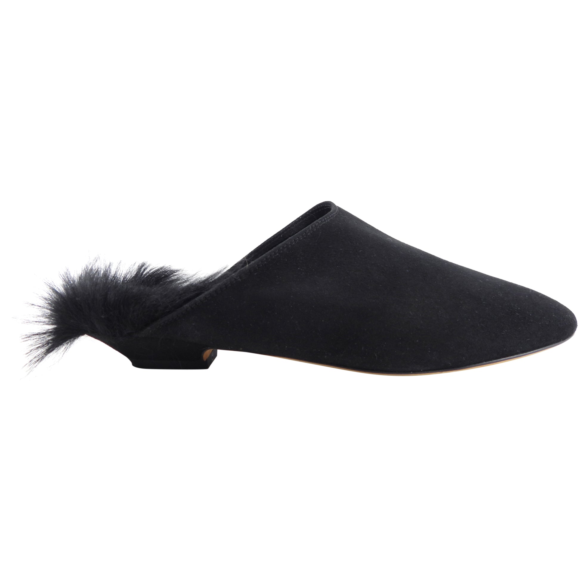 Khaite Black Otto Shearling Kitten Heel Slip on Mules - 37