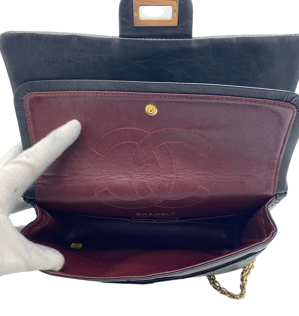 Chanel Black Quilted Aged Calfskin 2.55 Reissue 225 Small Double Flap Bag Gold Hardware