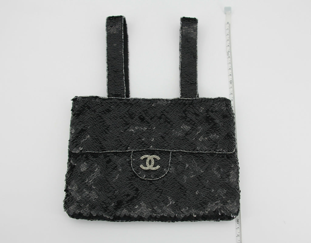 Chanel Coco Mark Metallic Black Sequin Tote Bag