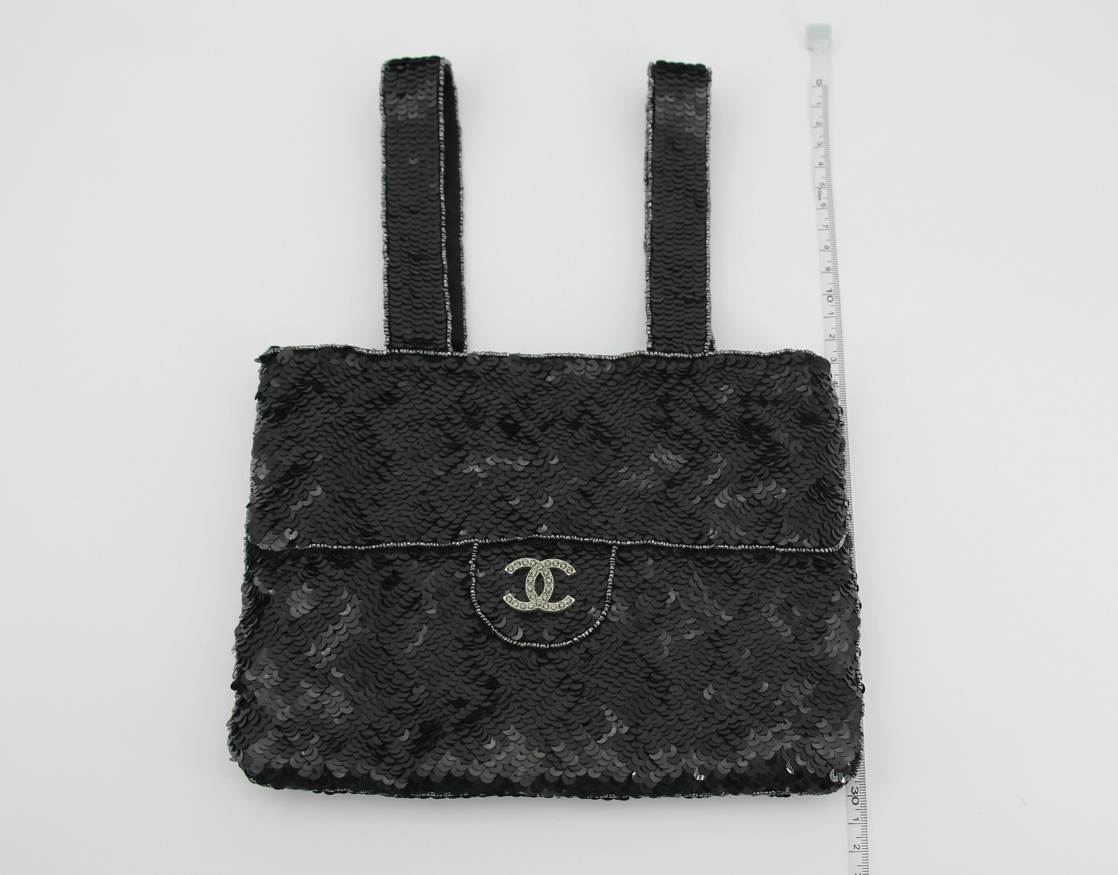 Chanel Coco Mark Metallic Black Sequin Tote Bag