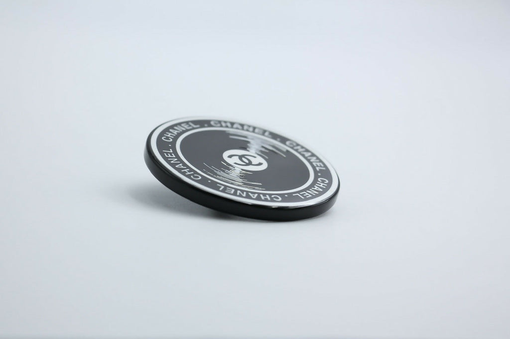 Chanel Vintage 04P Resin Black Disc Dynamic Brooch