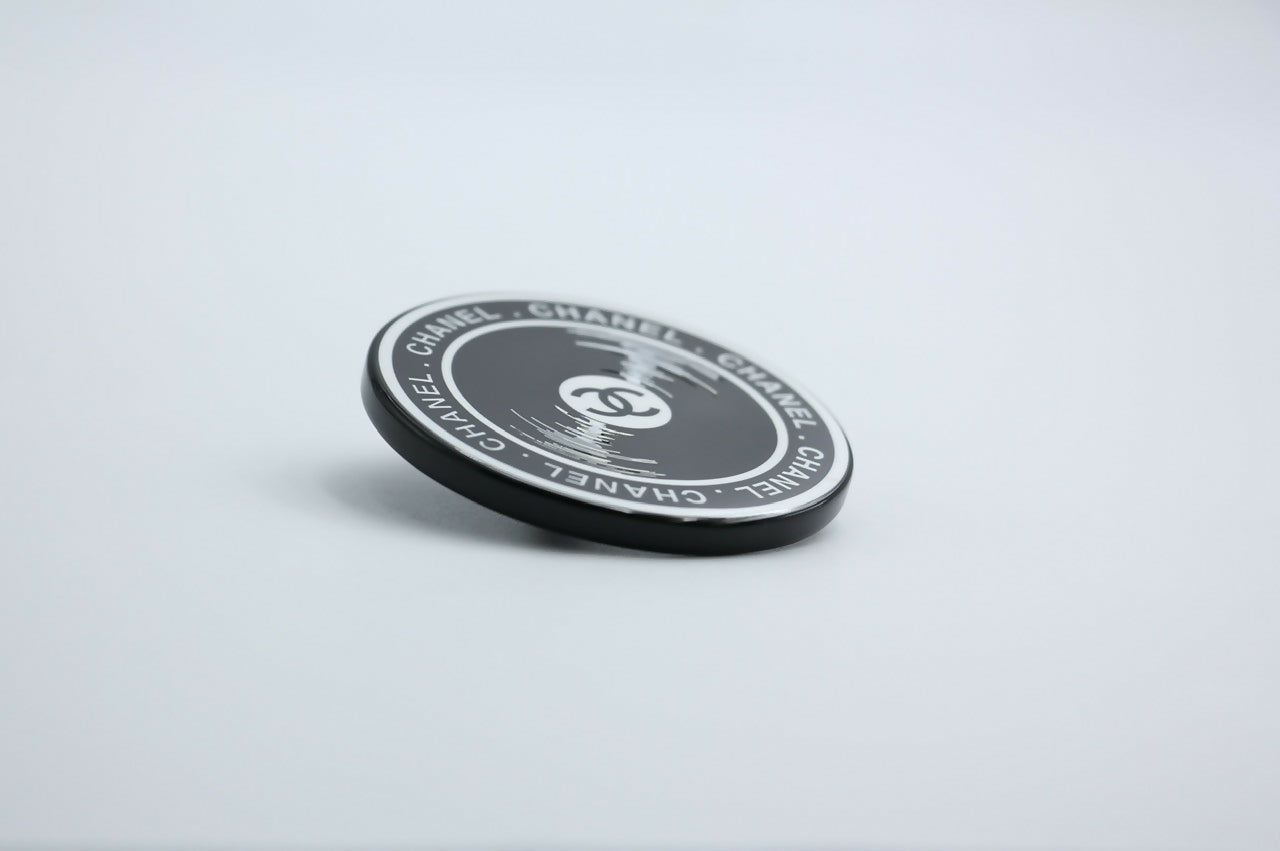 Chanel Vintage 04P Resin Black Disc Dynamic Brooch