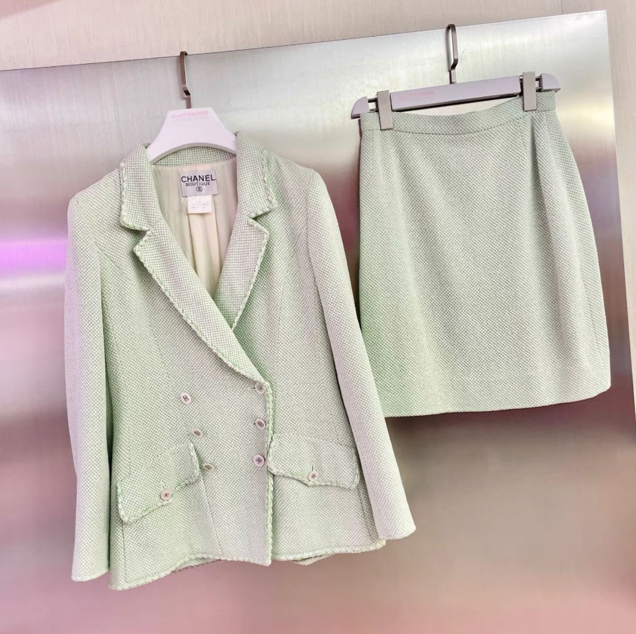 Chanel Green and White Tweed Suit