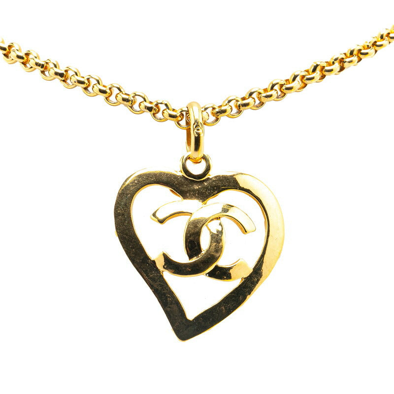 Chanel Gold-Plated Coco Mark Heart Motif Necklace 95P