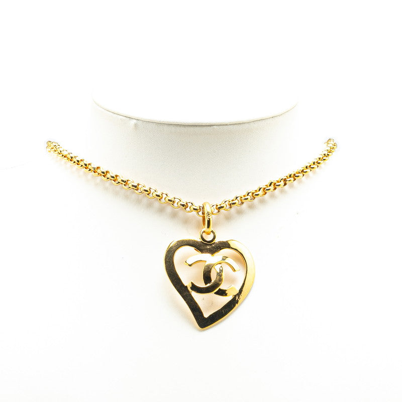 Chanel Gold-Plated Coco Mark Heart Motif Necklace 95P