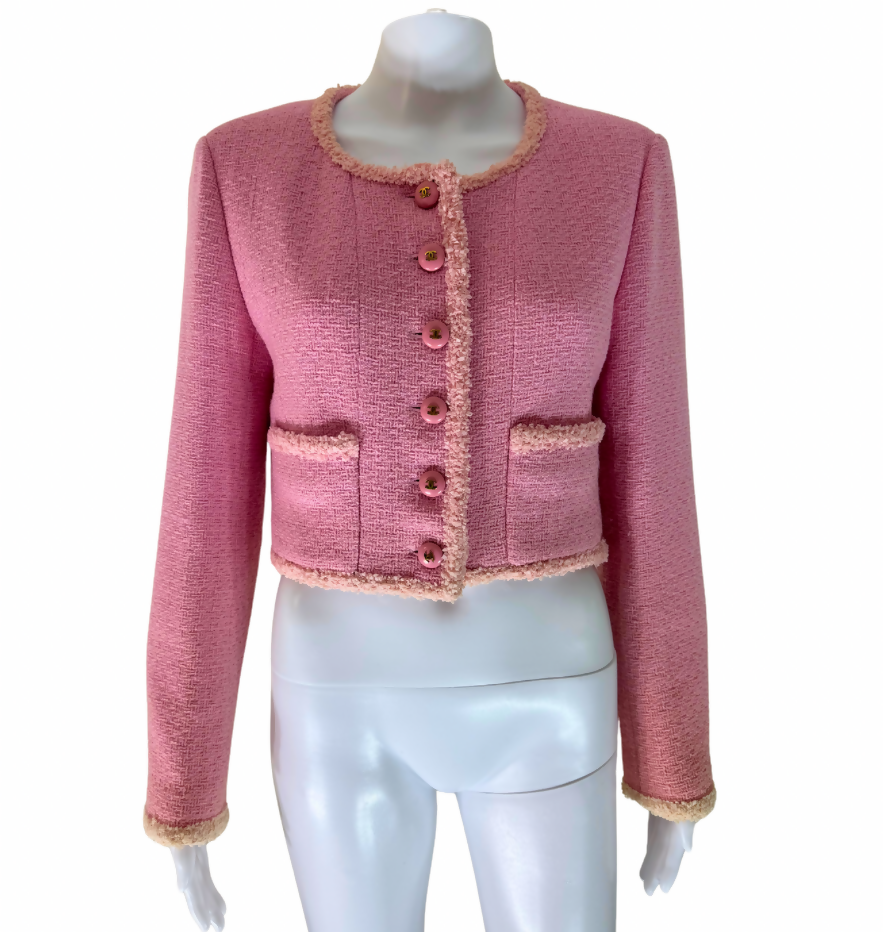 Chanel 95A Pink Tweed Cropped Jacket