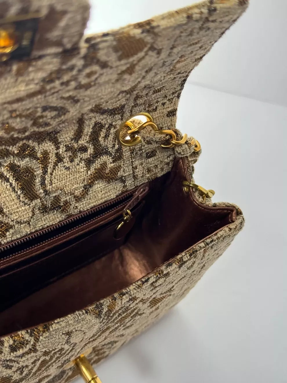 Chanel Vintage 1991 Bronze Metallic Brocade Mini Square Flap Bag