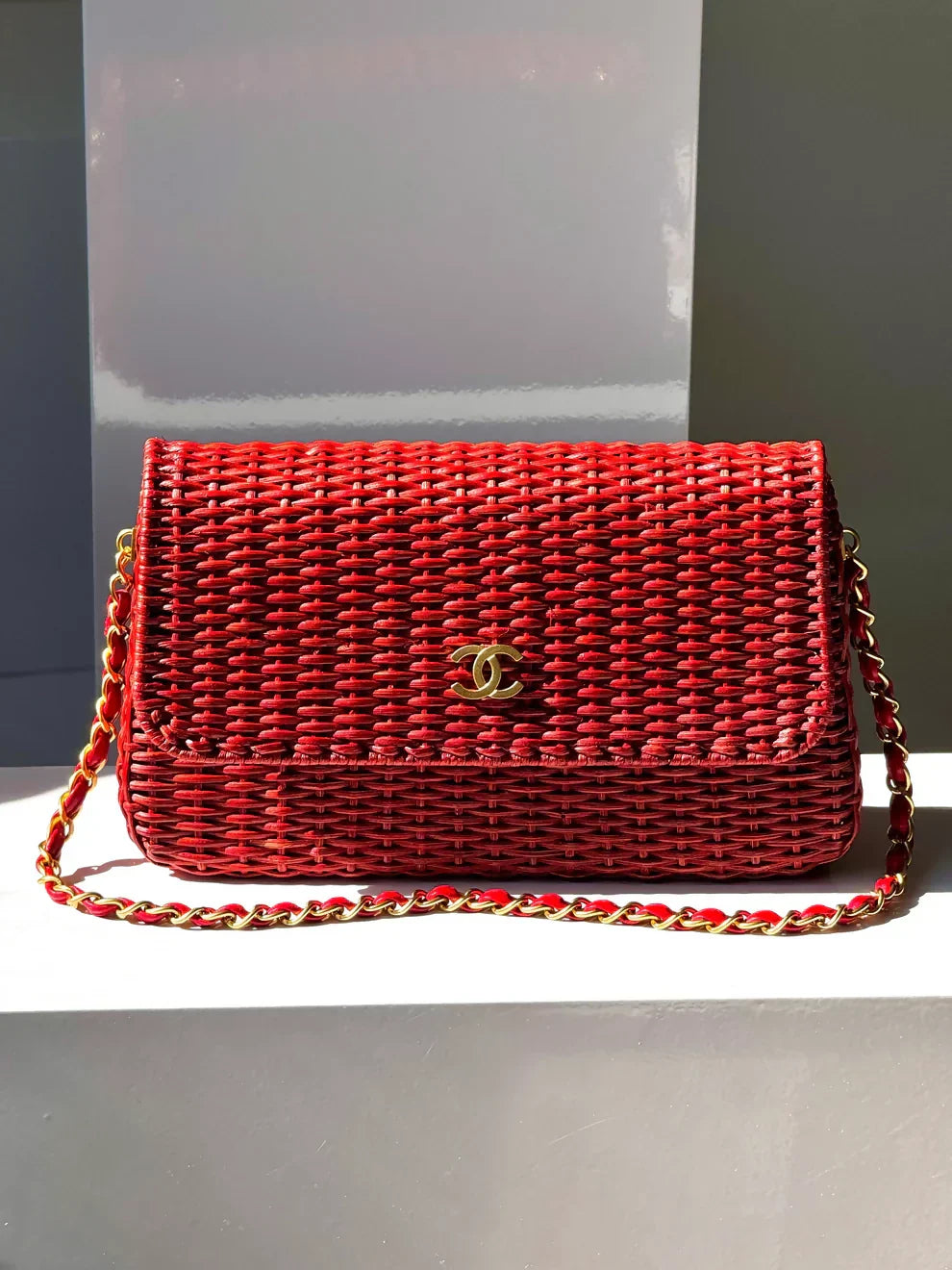 Chanel Vintage 2001 Red Wicker Shoulder Bag