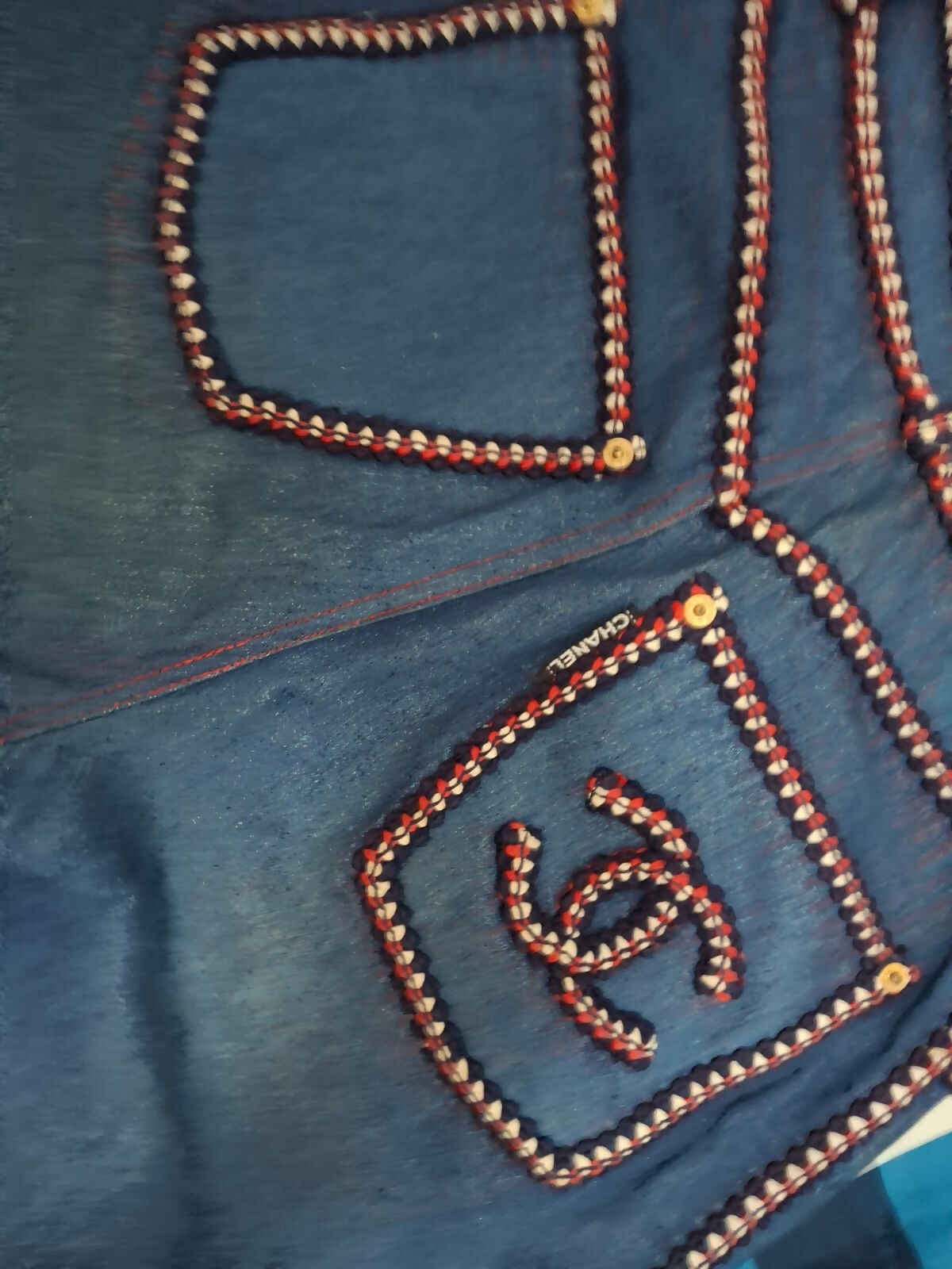 Chanel Vintage braided-trim straight-leg jeans