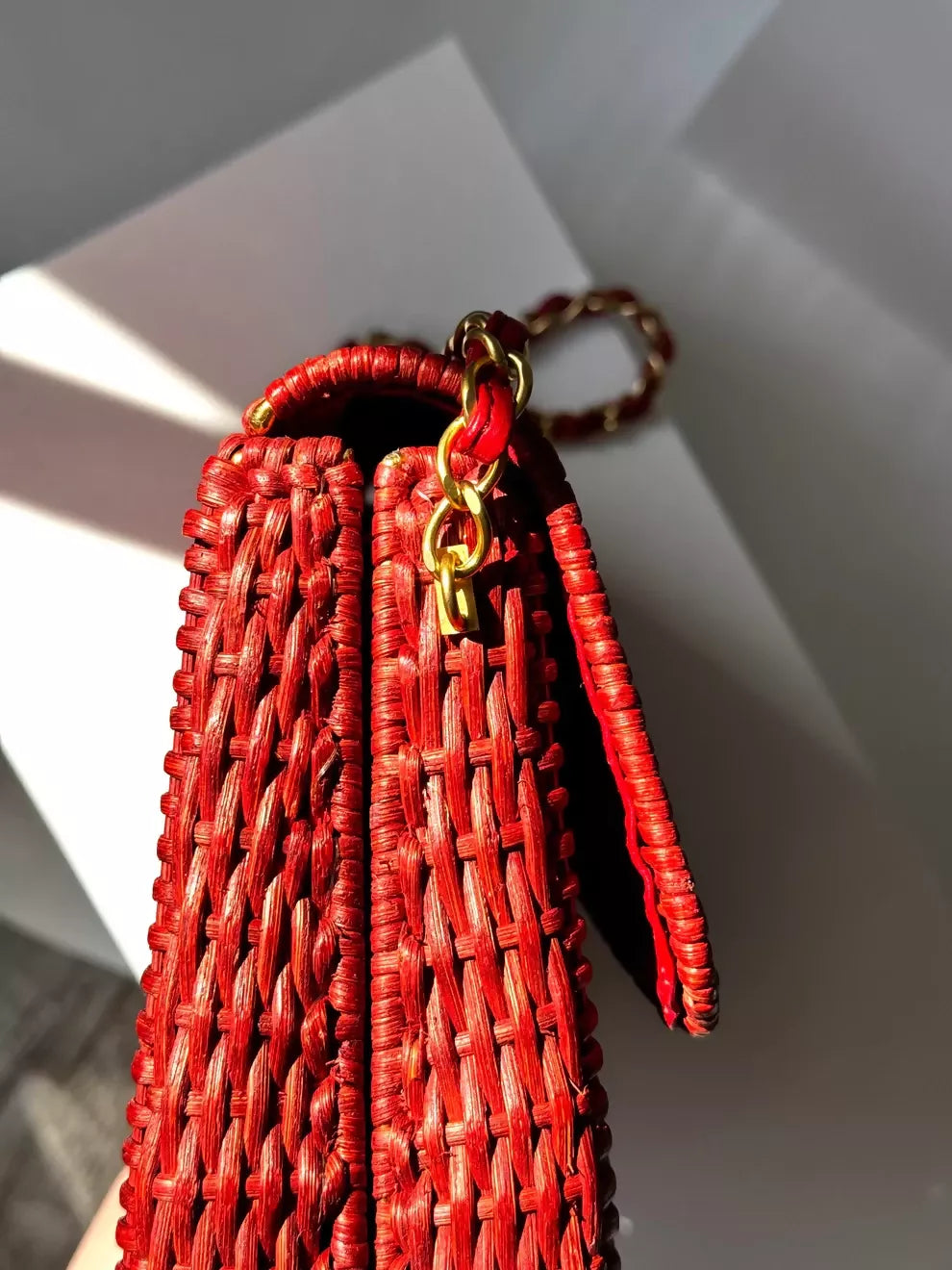 Chanel Vintage 2001 Red Wicker Shoulder Bag
