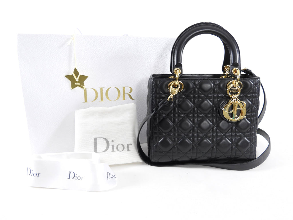 Dior Lady Dior Medium Black Lambskin Cannage Crossbody Bag