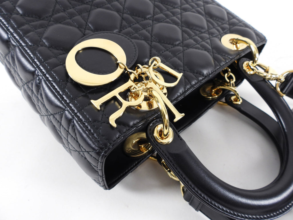 Dior Lady Dior Medium Black Lambskin Cannage Crossbody Bag
