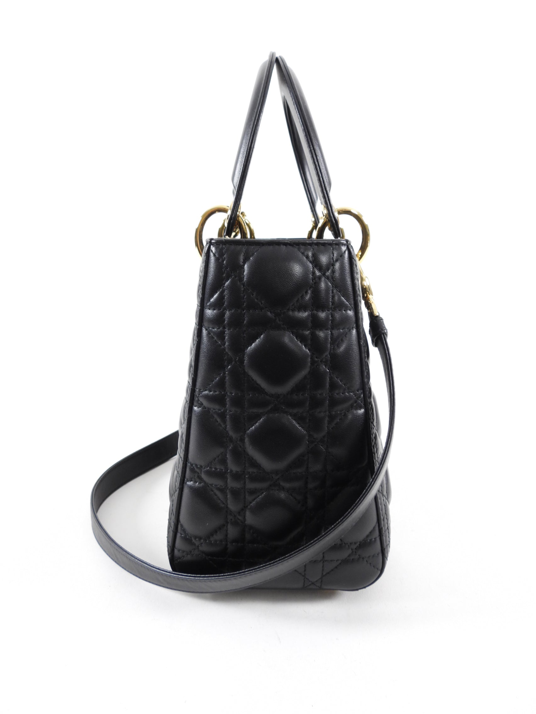 Dior Lady Dior Medium Black Lambskin Cannage Crossbody Bag