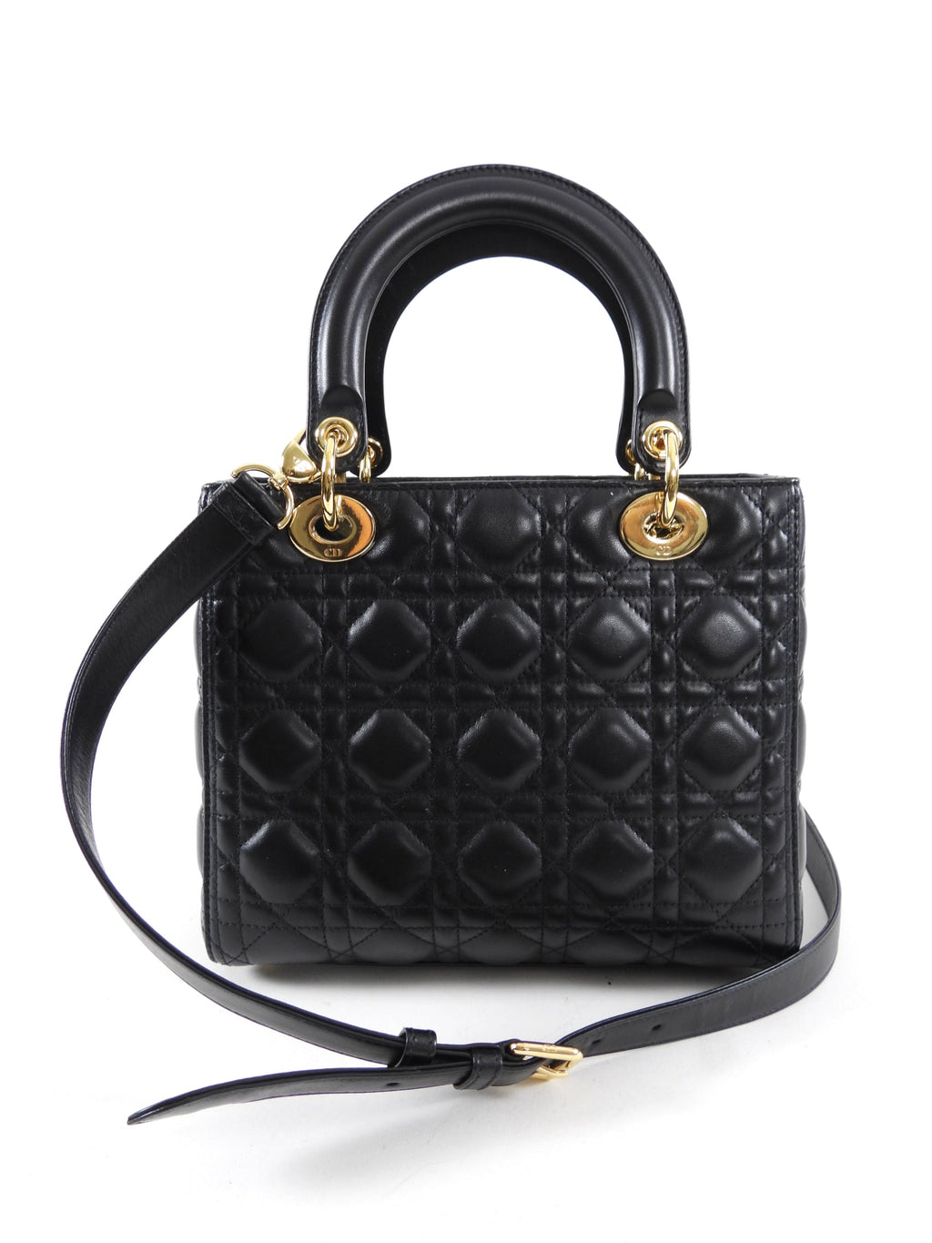 Dior Lady Dior Medium Black Lambskin Cannage Crossbody Bag