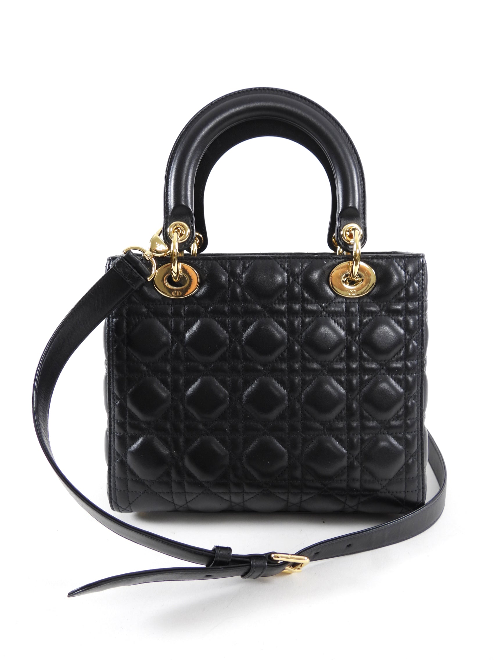 Dior Lady Dior Medium Black Lambskin Cannage Crossbody Bag