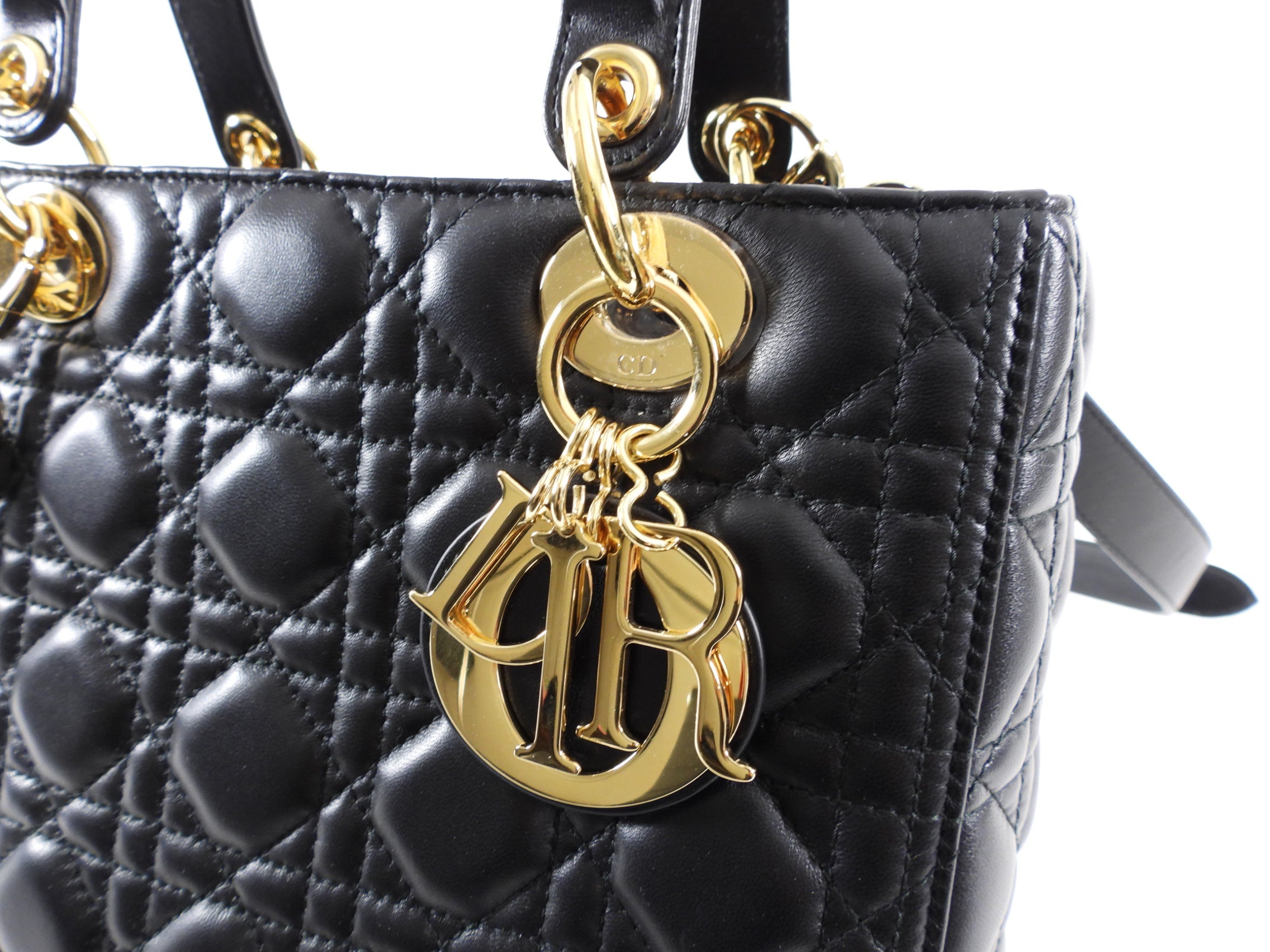 Dior Lady Dior Medium Black Lambskin Cannage Crossbody Bag