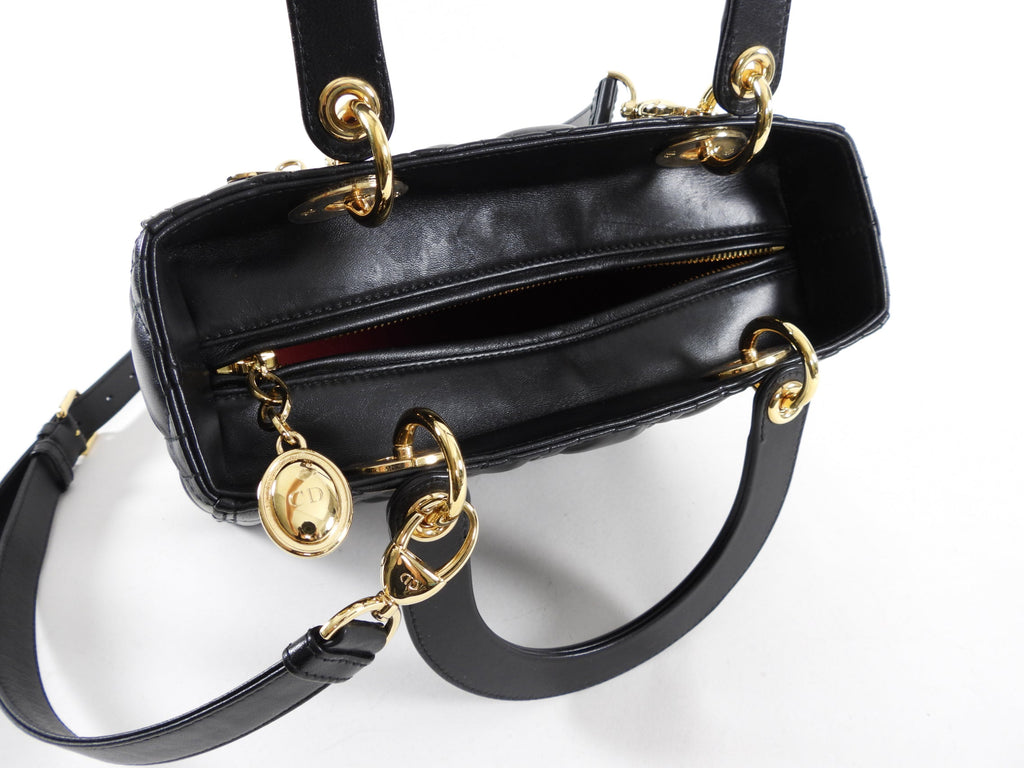 Dior Lady Dior Medium Black Lambskin Cannage Crossbody Bag