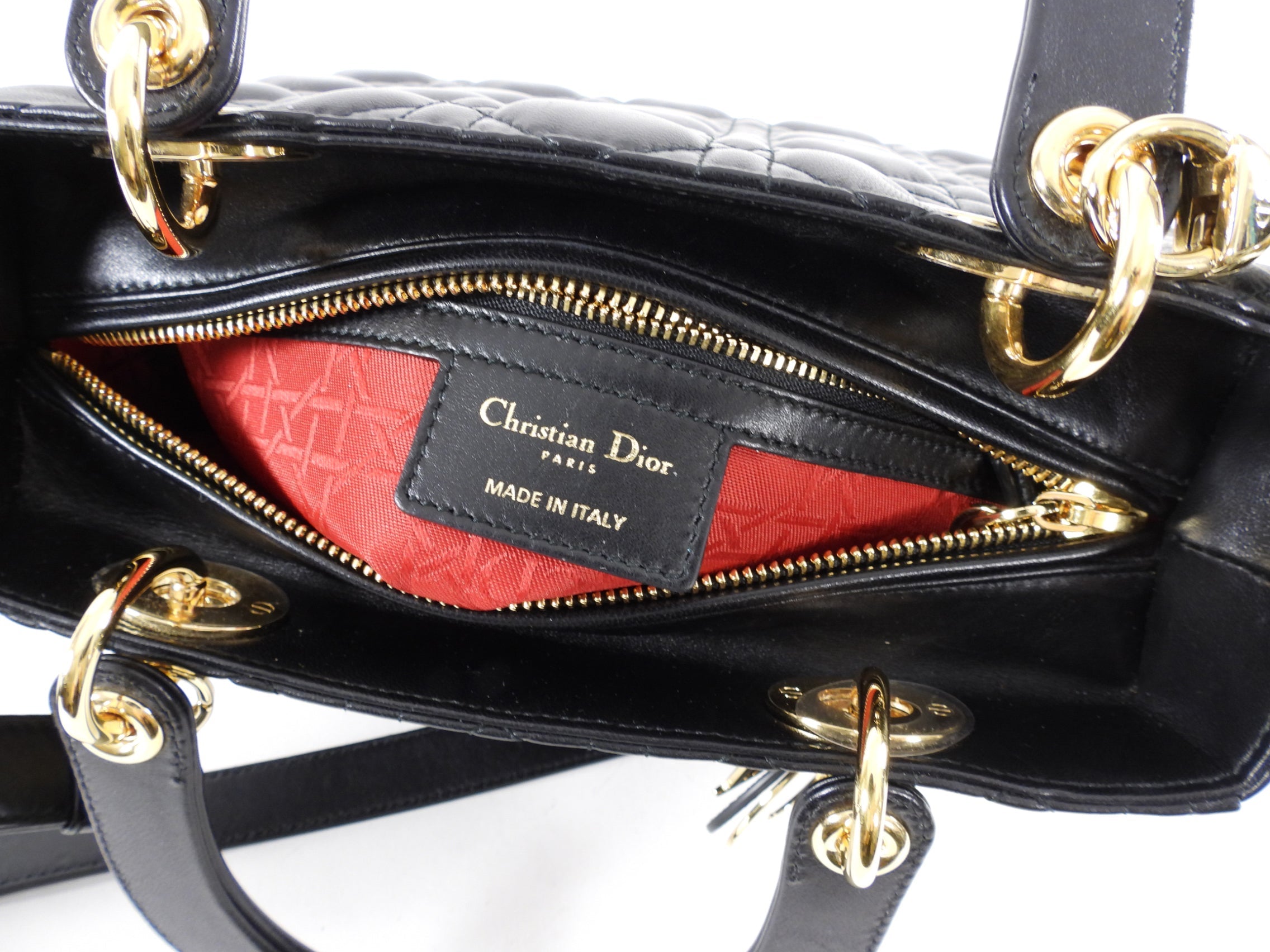 Dior Lady Dior Medium Black Lambskin Cannage Crossbody Bag