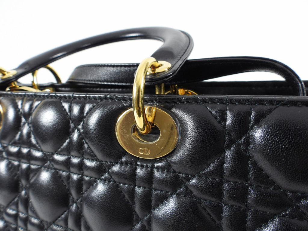 Dior Lady Dior Large Black Lambskin Cannage Tote Bag