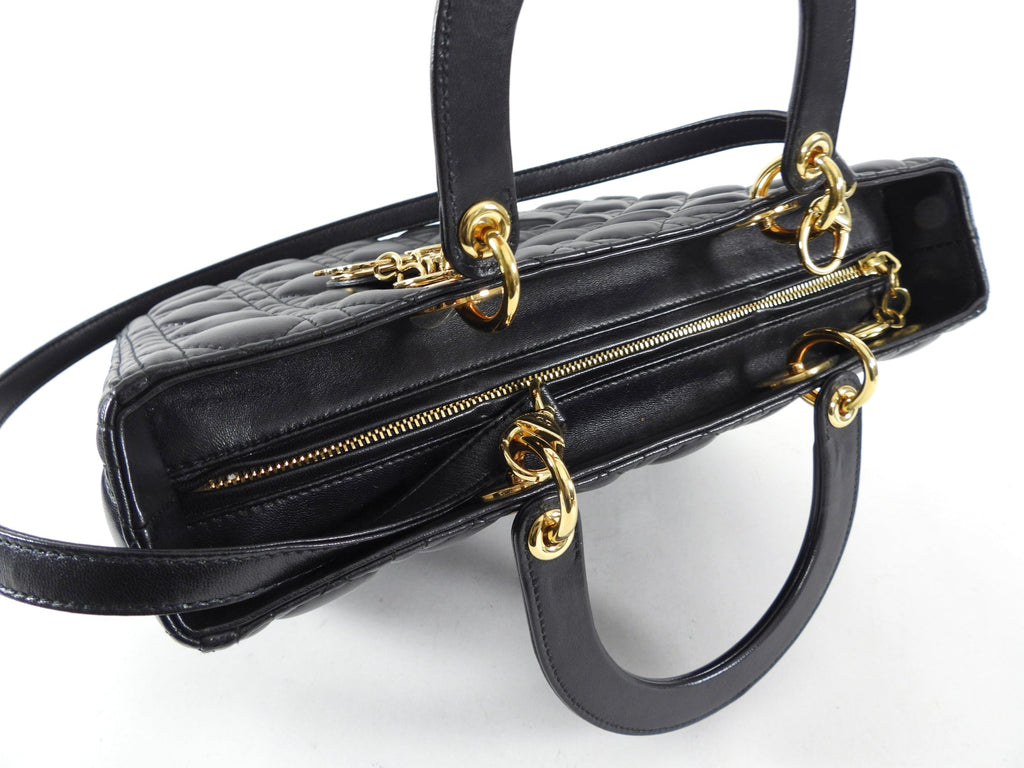 Dior Lady Dior Large Black Lambskin Cannage Tote Bag