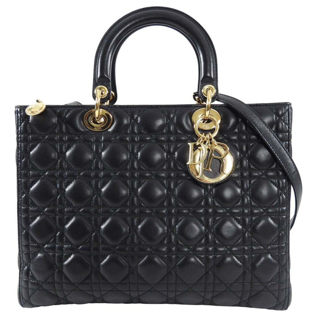 Dior Lady Dior Large Black Lambskin Cannage Tote Bag