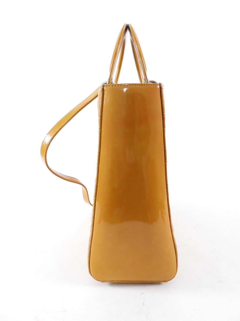 Christian Dior Vintage Large Mustard Patent Cannage Lady Dior SHW