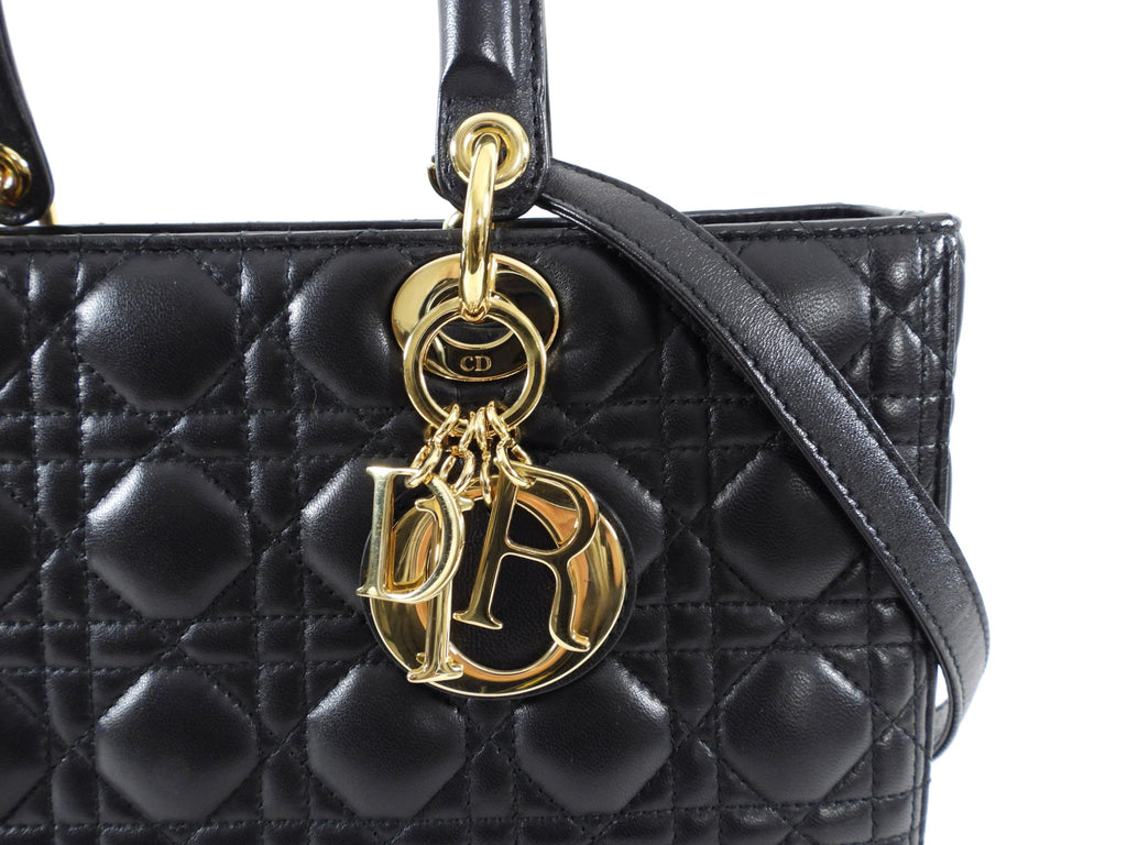 Dior Lady Dior Large Black Lambskin Cannage Tote Bag