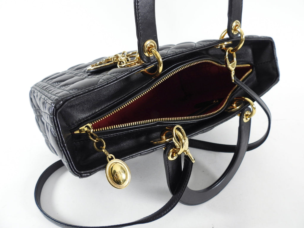 Dior Lady Dior Large Black Lambskin Cannage Tote Bag
