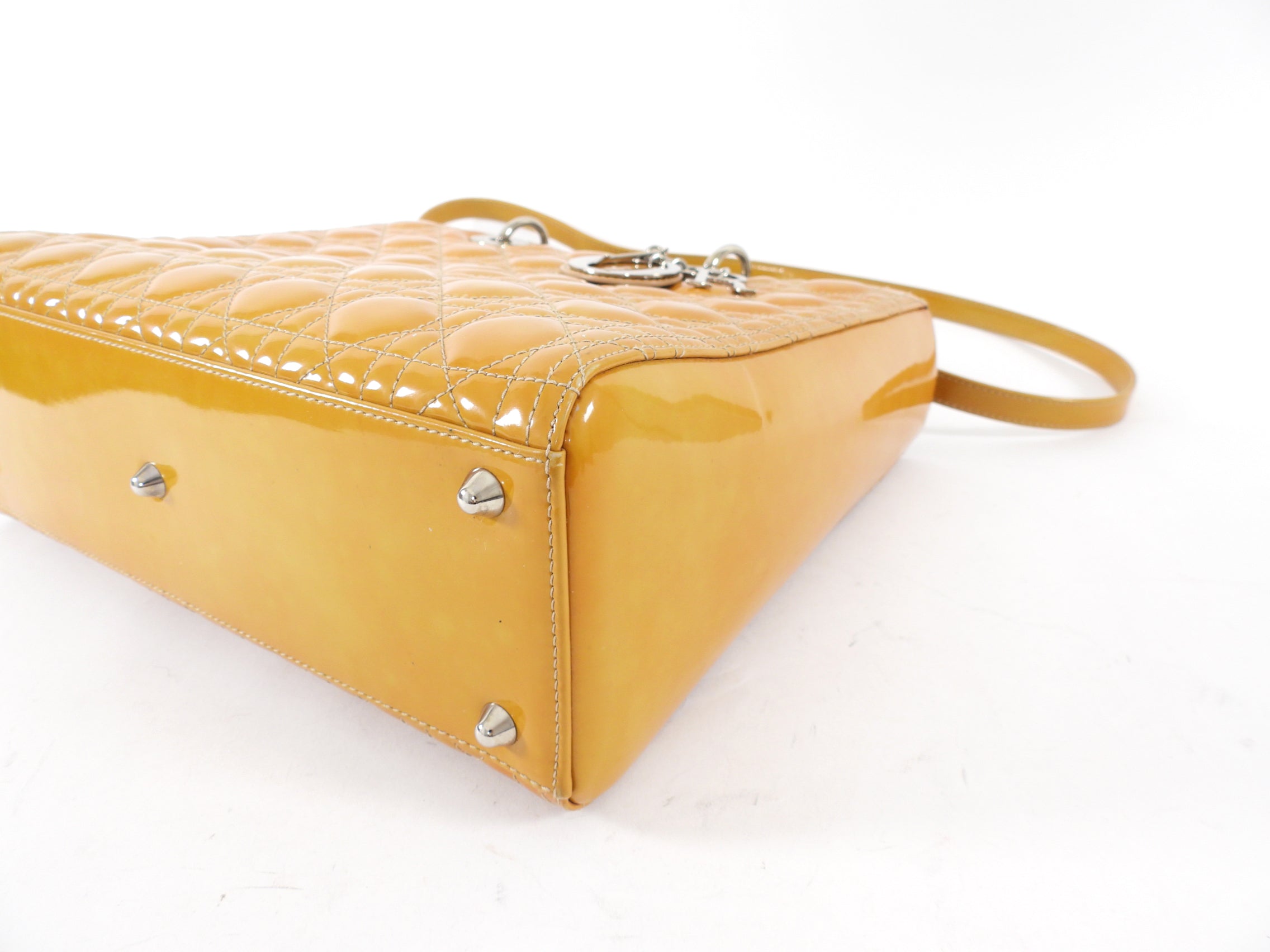 Christian Dior Vintage Large Mustard Patent Cannage Lady Dior SHW