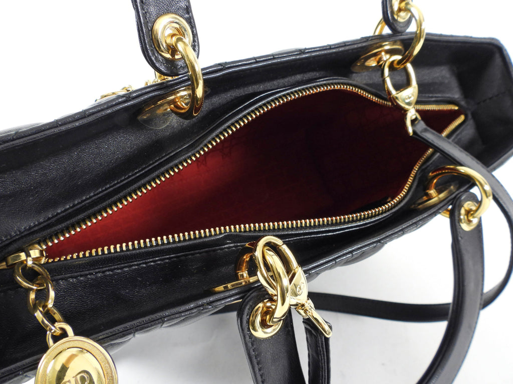 Dior Lady Dior Large Black Lambskin Cannage Tote Bag