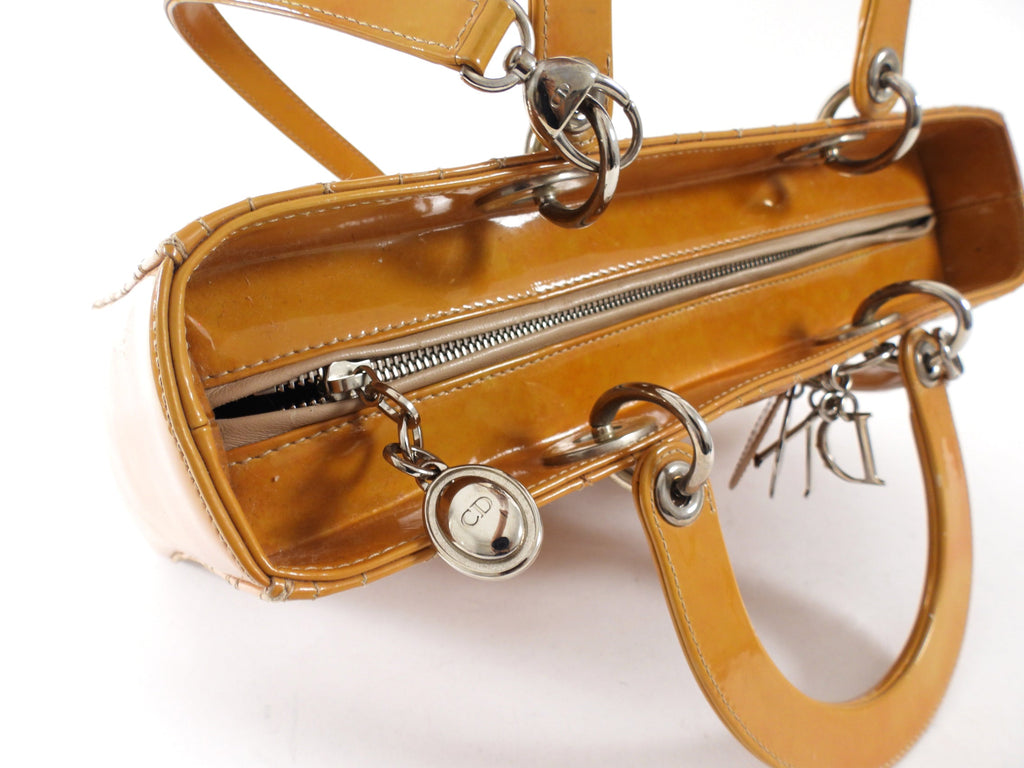 Christian Dior Vintage Large Mustard Patent Cannage Lady Dior SHW