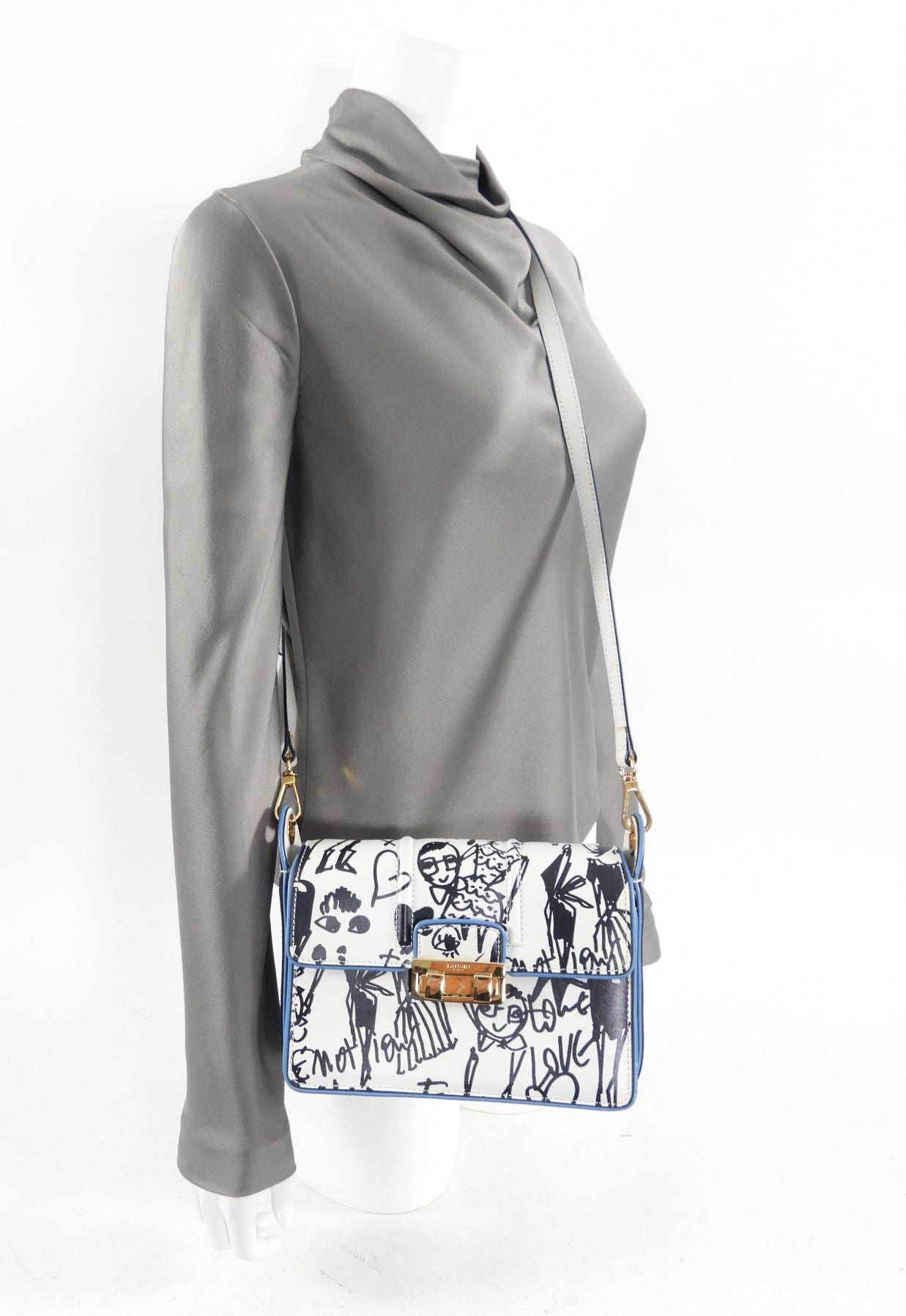 Lanvin Black White Graffiti Print Jiiji Shoulder Bag