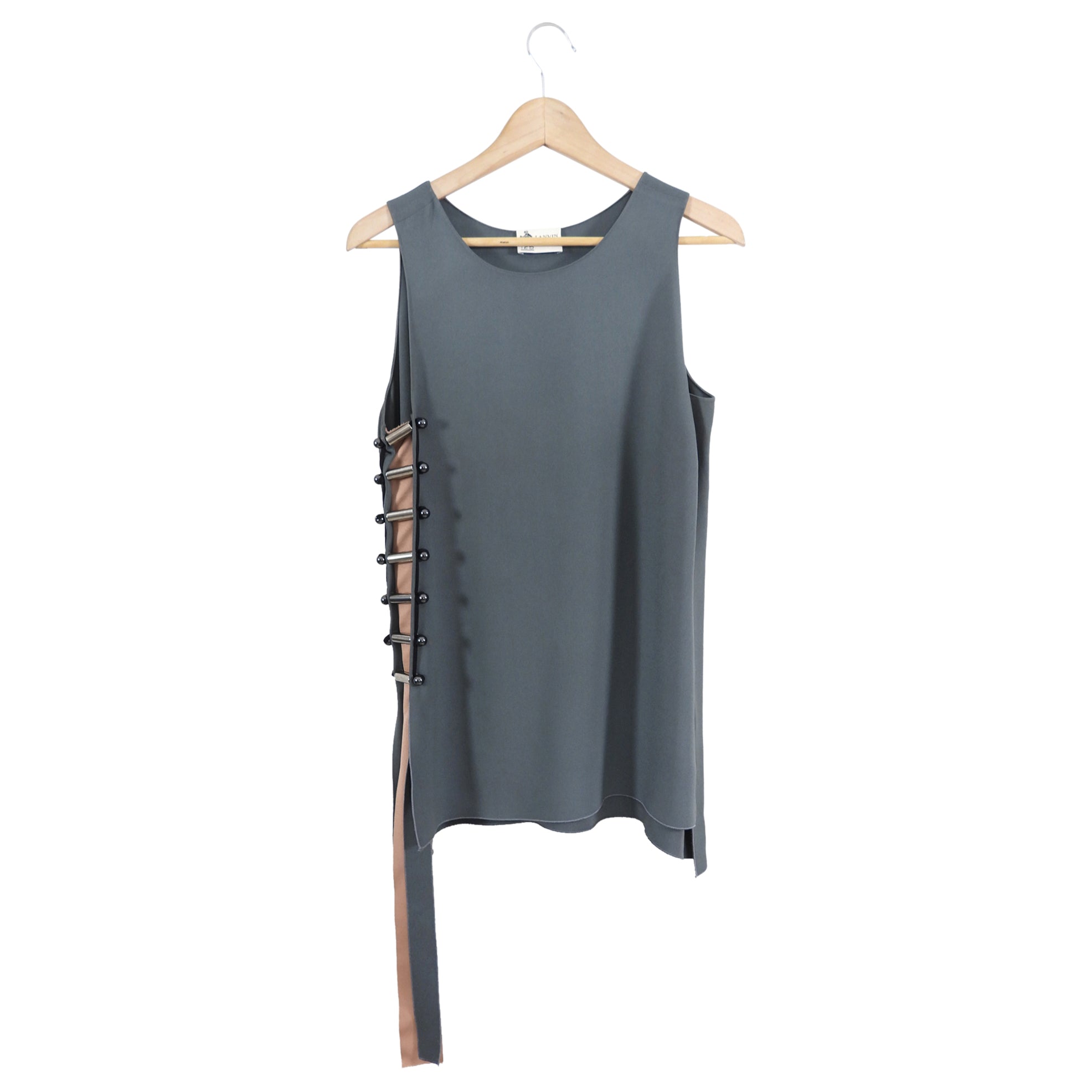Lanvin Grey Sleeveless Top with Bead Sash Detail - FR40 / 8
