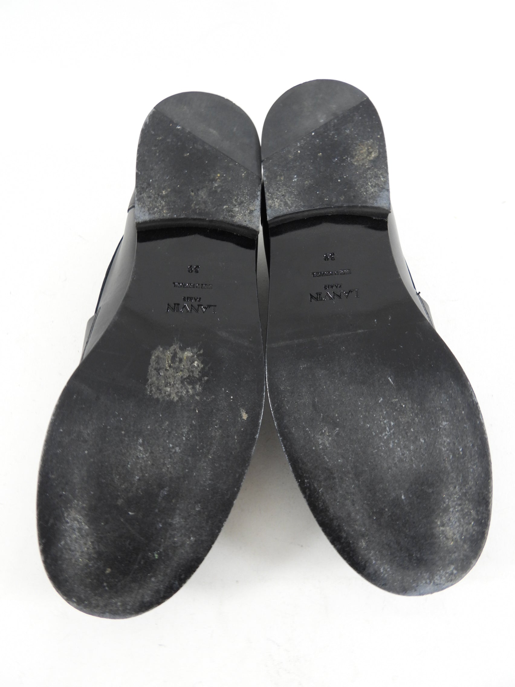 Lanvin Black Leather Arpege Logo Chunky Loafers - 39 / 8.5