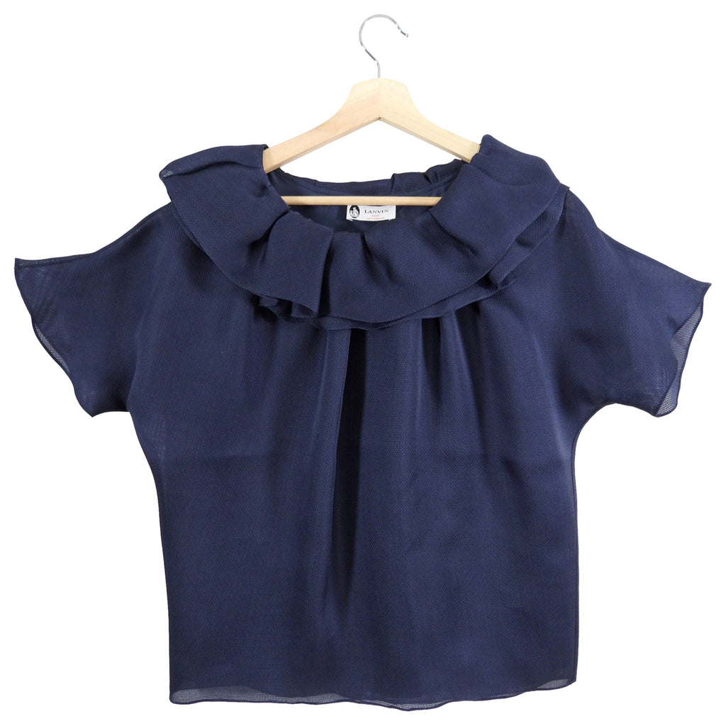 Lanvin Navy Organza Silk Layered Collar Top - FR38 / 6