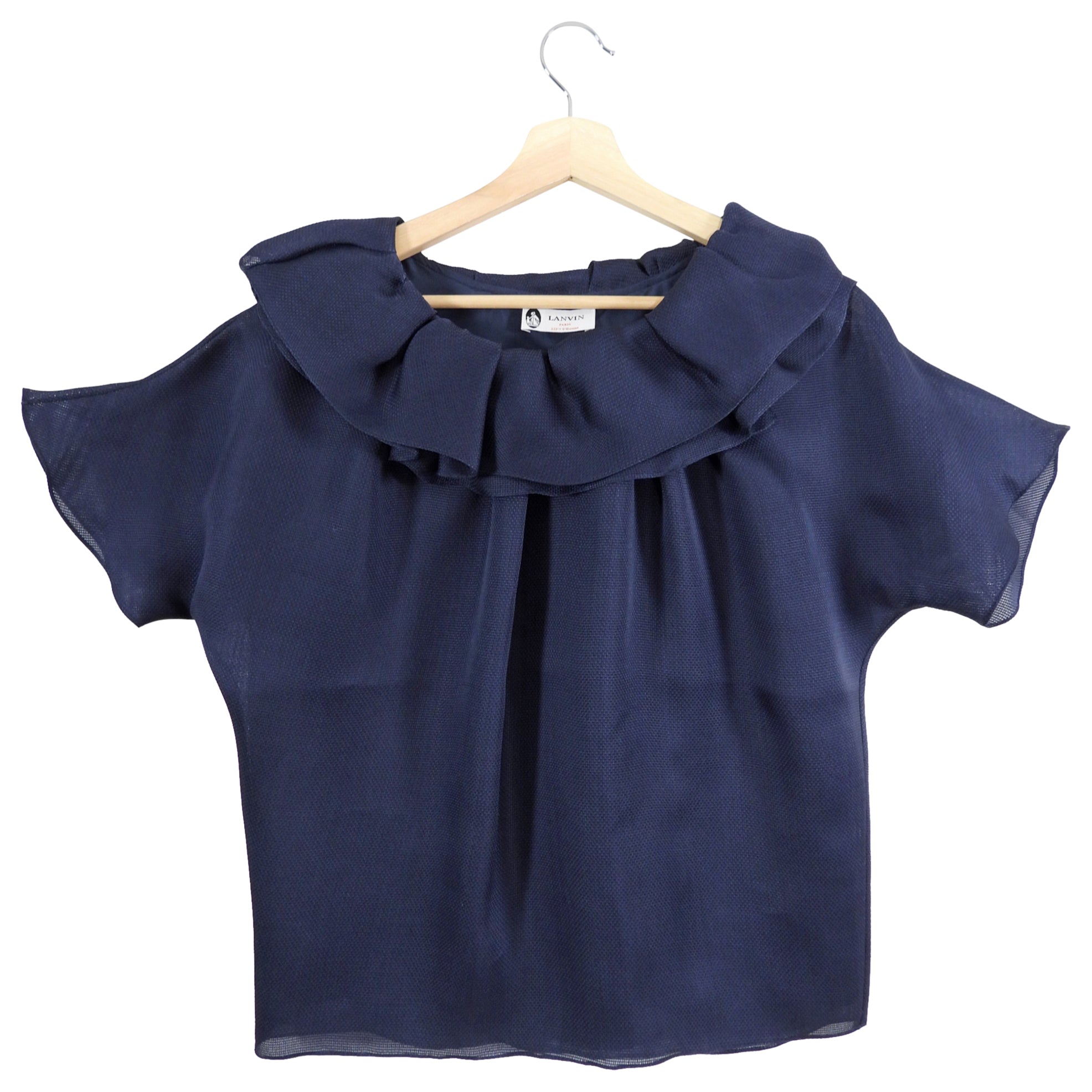 Lanvin Navy Organza Silk Layered Collar Top - FR38 / 6