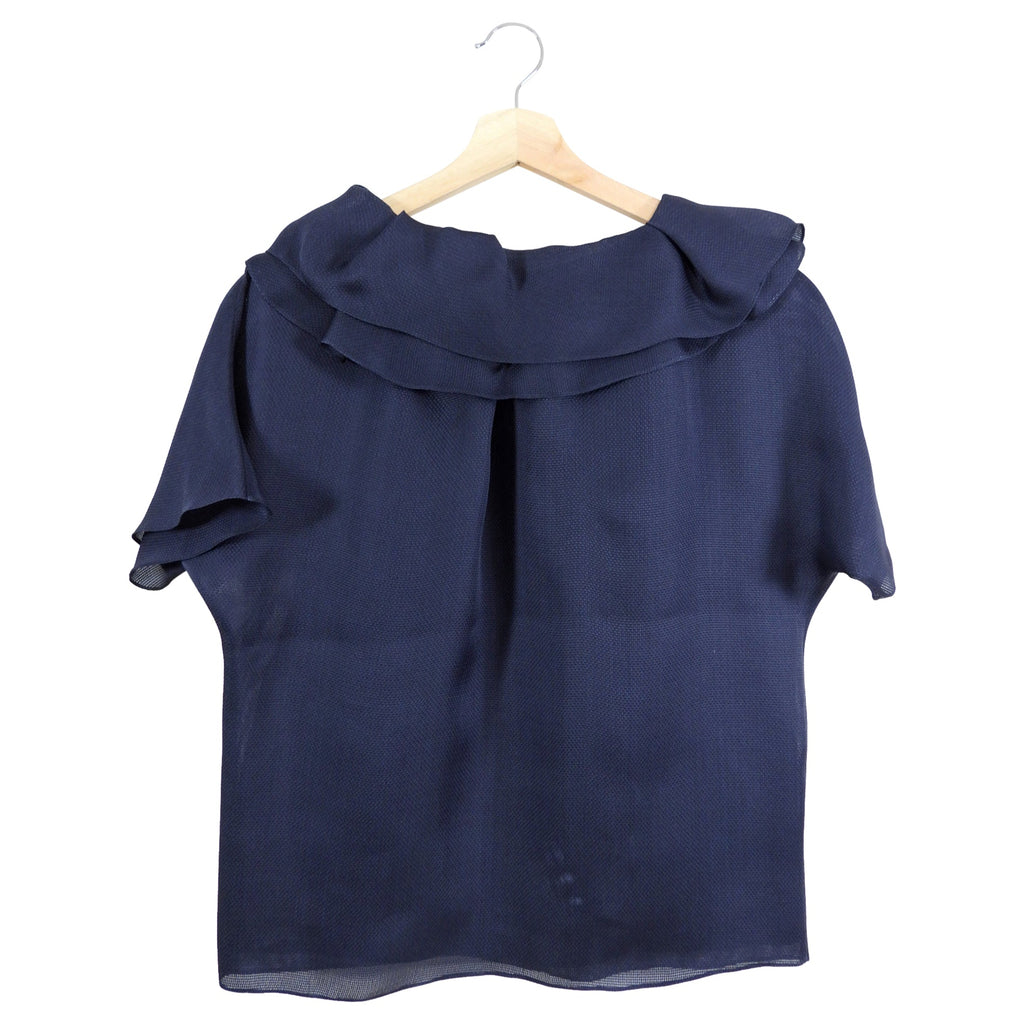 Lanvin Navy Organza Silk Layered Collar Top - FR38 / 6