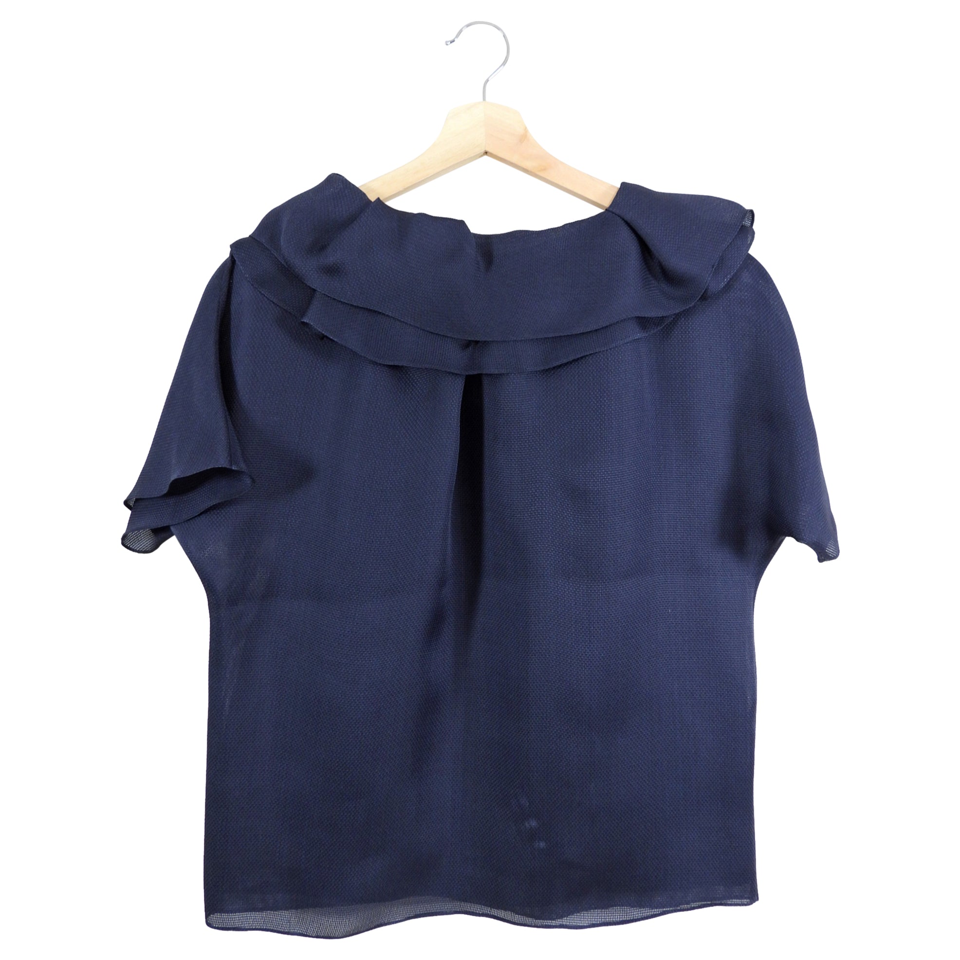 Lanvin Navy Organza Silk Layered Collar Top - FR38 / 6